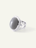 CUSHION Large Ring with Grey Moonstone and Diamond Pavé