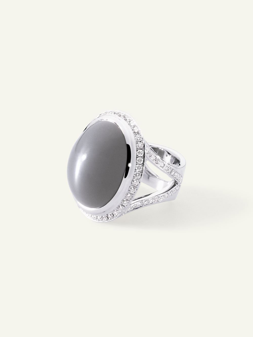 CUSHION Large Ring with Grey Moonstone and Diamond Pavé