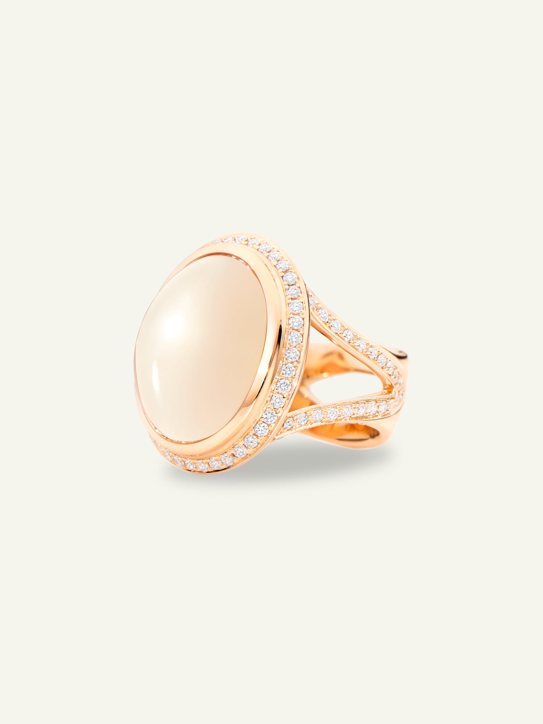 R-CUSH-l-MoSa-p-rg | CUSHION Large Ring with Sand Moonstones and Diamond Pavé