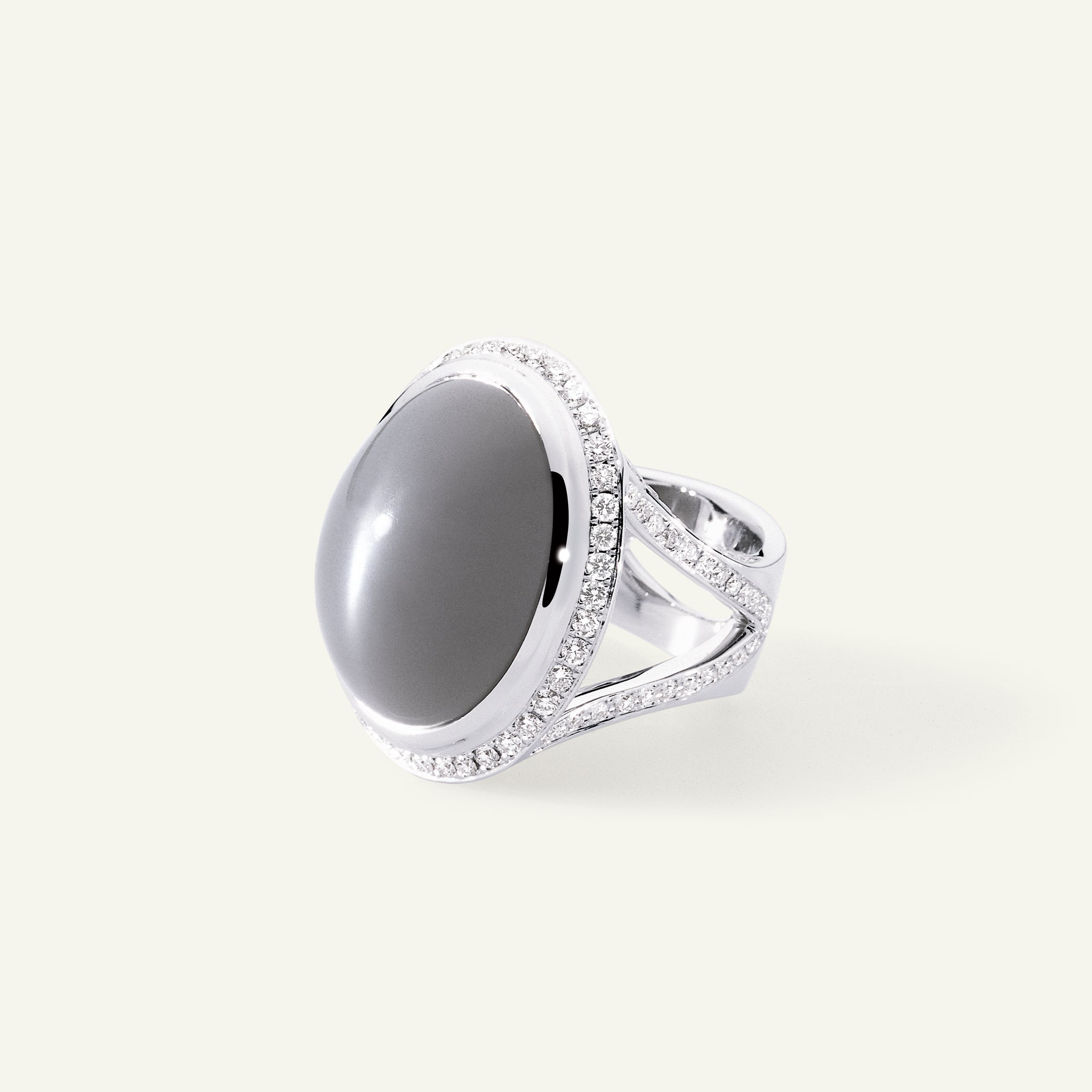 CUSHION Small Ring with Grey Moonstones and Diamond Pavé