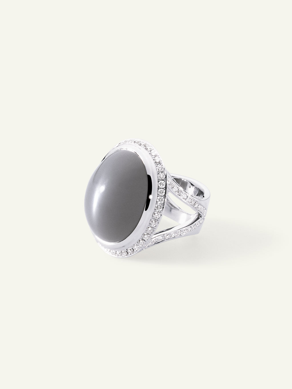 CUSHION Small Ring with Grey Moonstones and Diamond Pavé