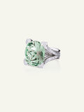 LILY Solitaire Ring with Mint Tourmaline and Diamond Pavé
