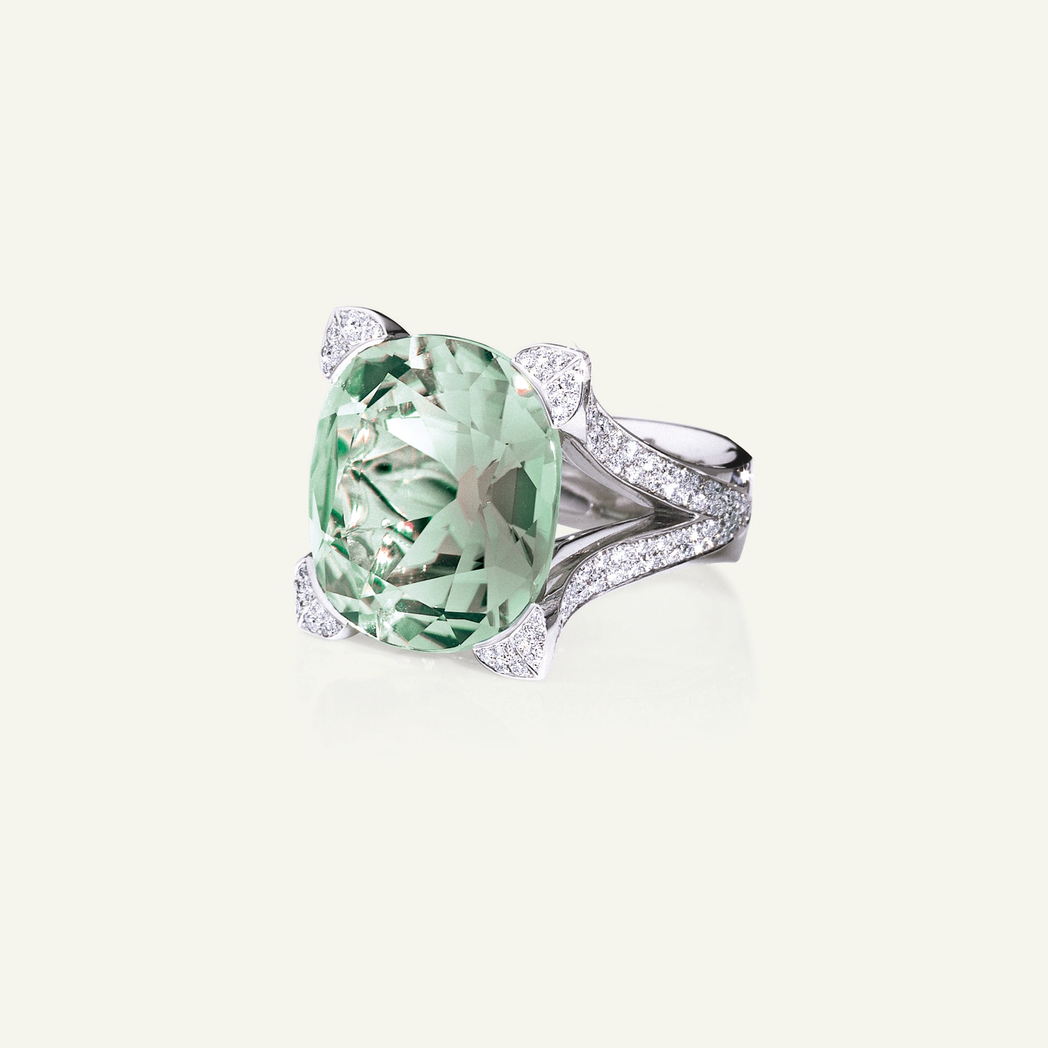 LILY Solitaire Ring with Mint Tourmaline and Diamond Pavé