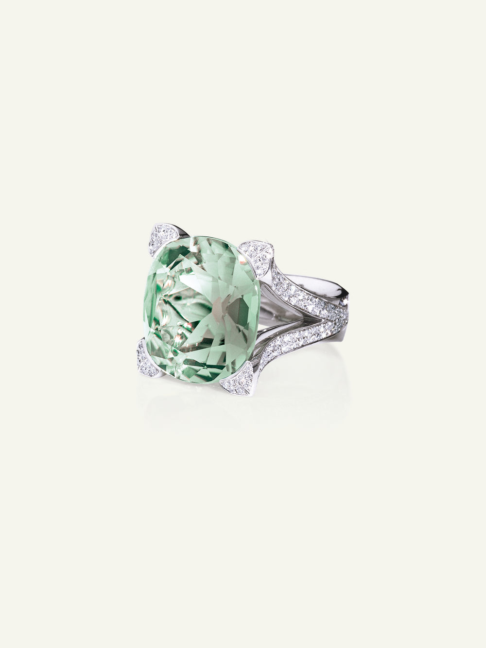 LILY Solitaire Ring with Mint Tourmaline and Diamond Pavé