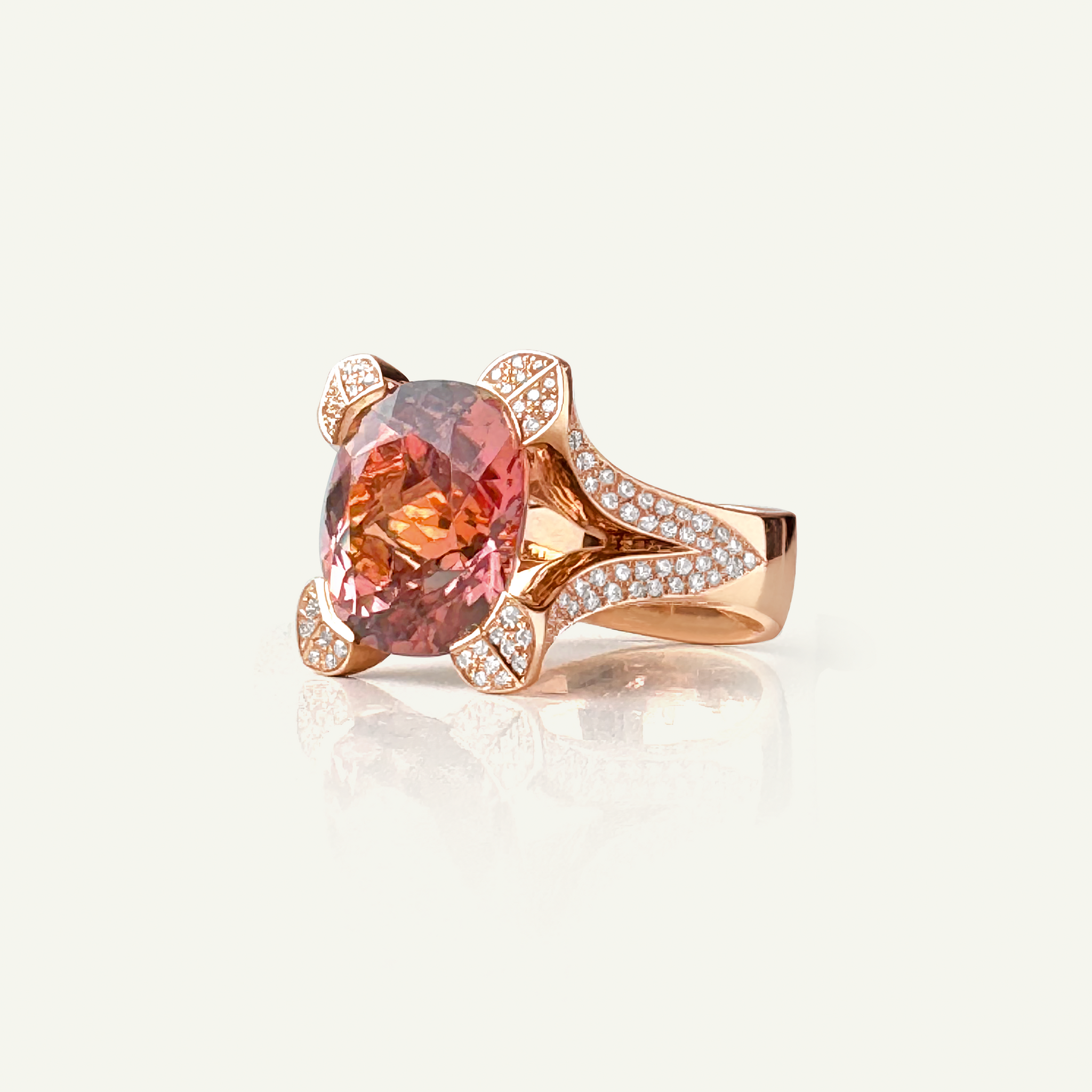 LILY Solitaire Ring with Peach-Rose Tourmaline