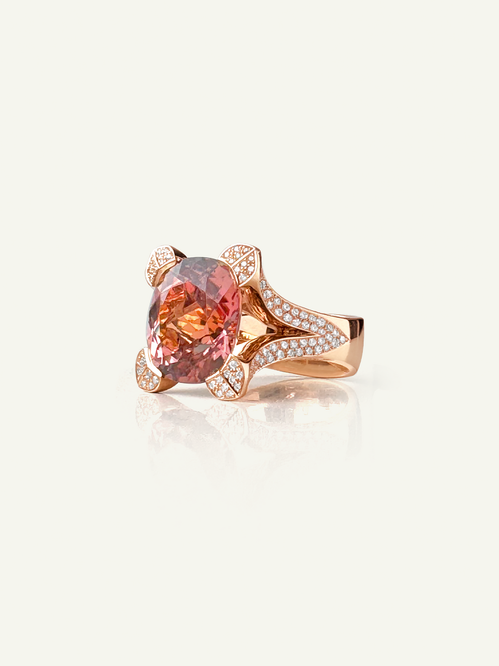 LILY Solitaire Ring with Peach-Rose Tourmaline