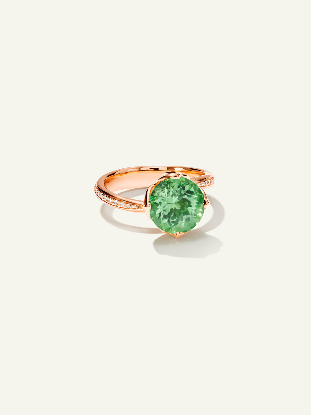 TULIP Ring with Mint Tourmaline and Diamond Pavé